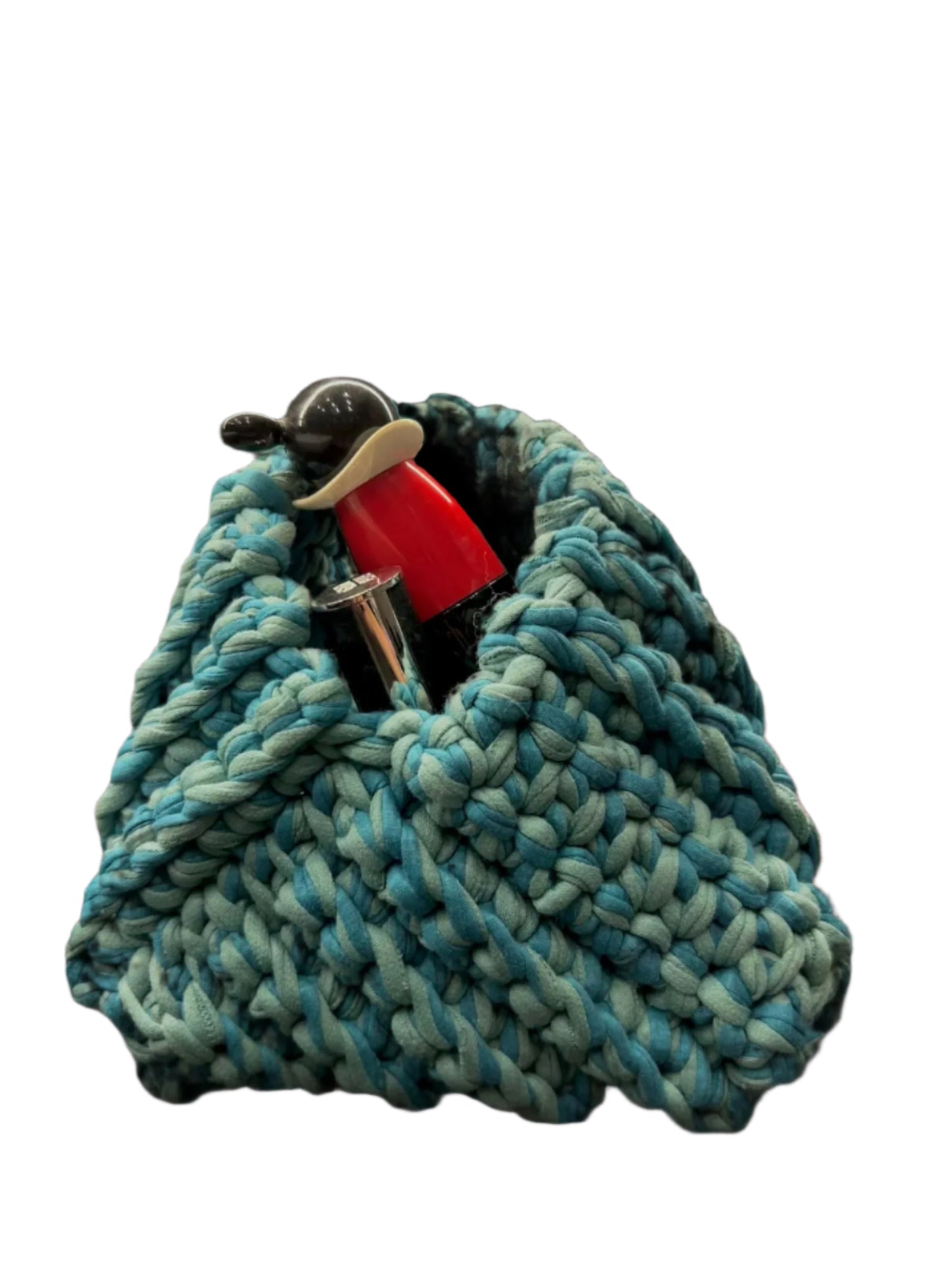 borsa ncio uncinetto fettuccia color celeste e zucchero