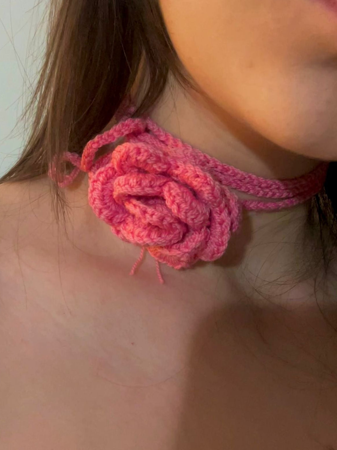 Choker collana Rosa all'uncinetto