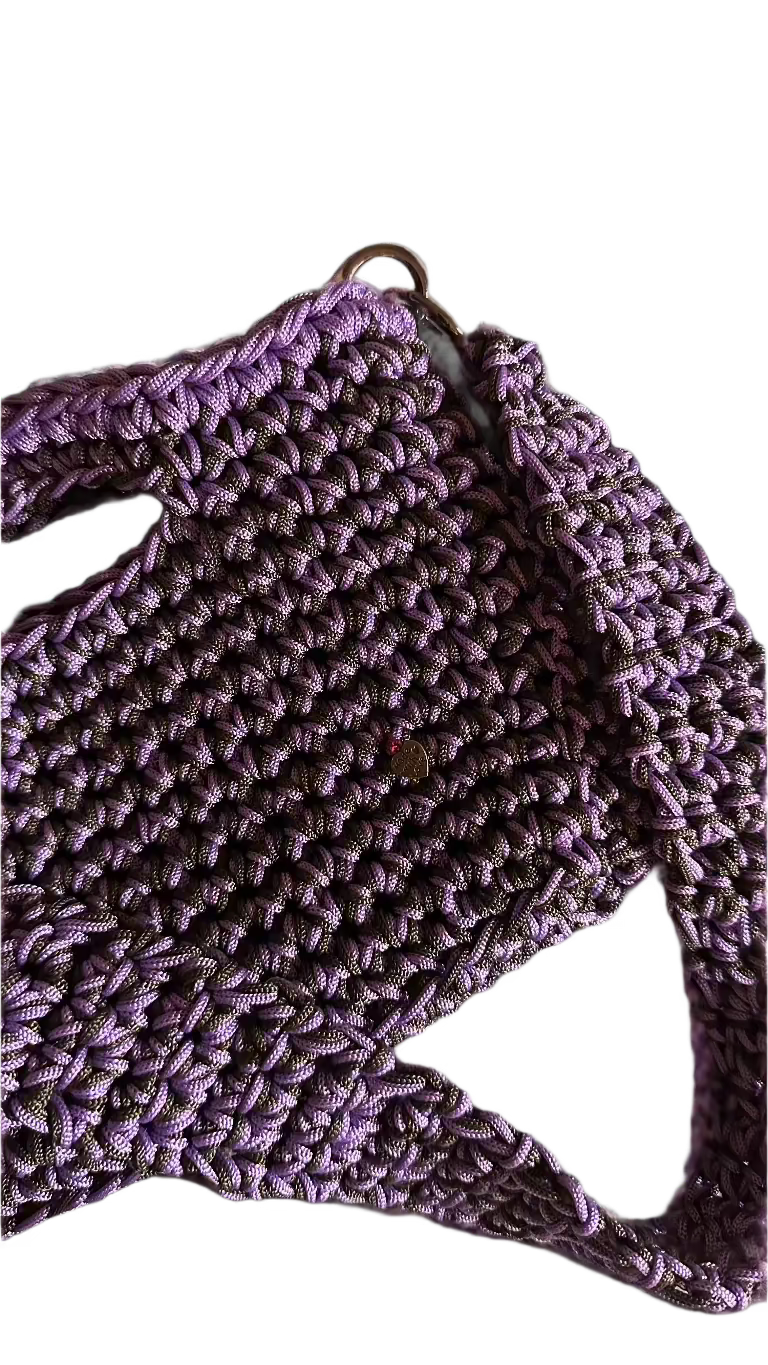 handmade crochet MAMA bag lilla and dark green
