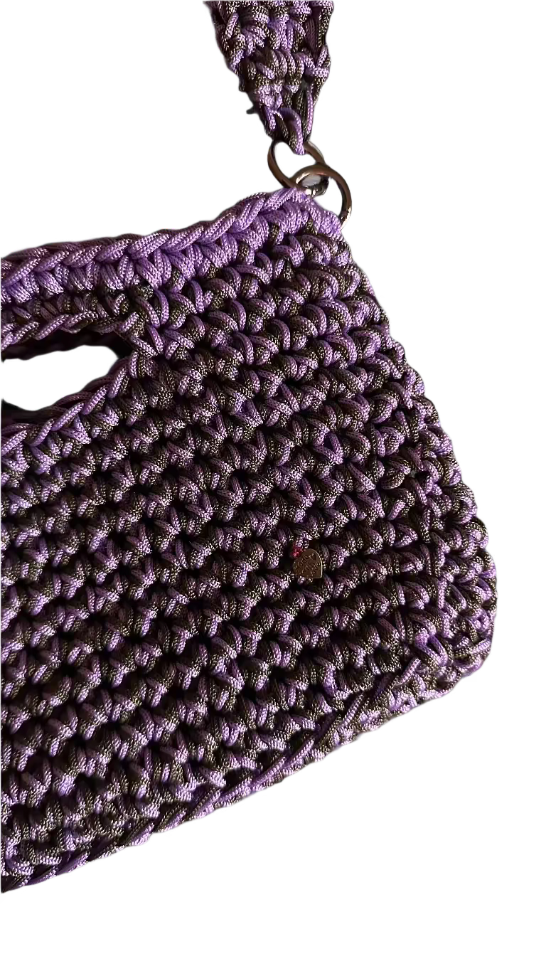 handmade crochet bag lilla and dark green