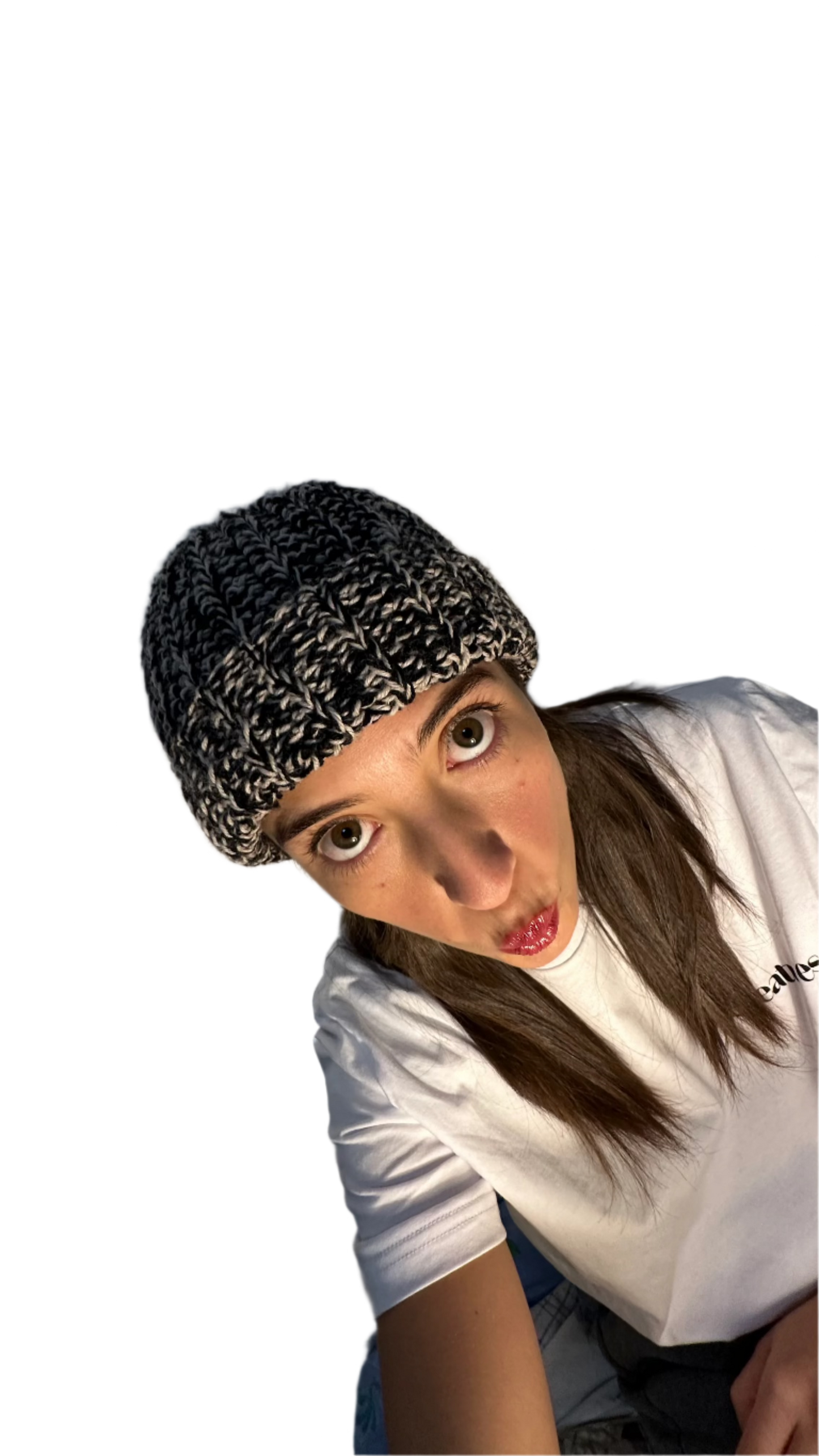 handmade crochet winter hat lana merino black and beige