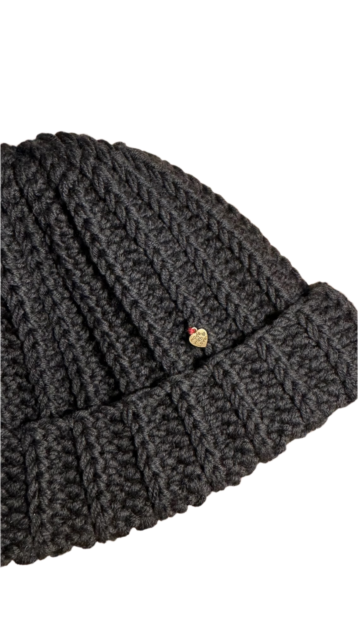 handmade crochet winter hat total black lana merino