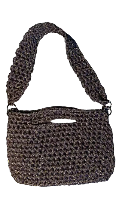 handmade crochet bag with handle sparkly blue