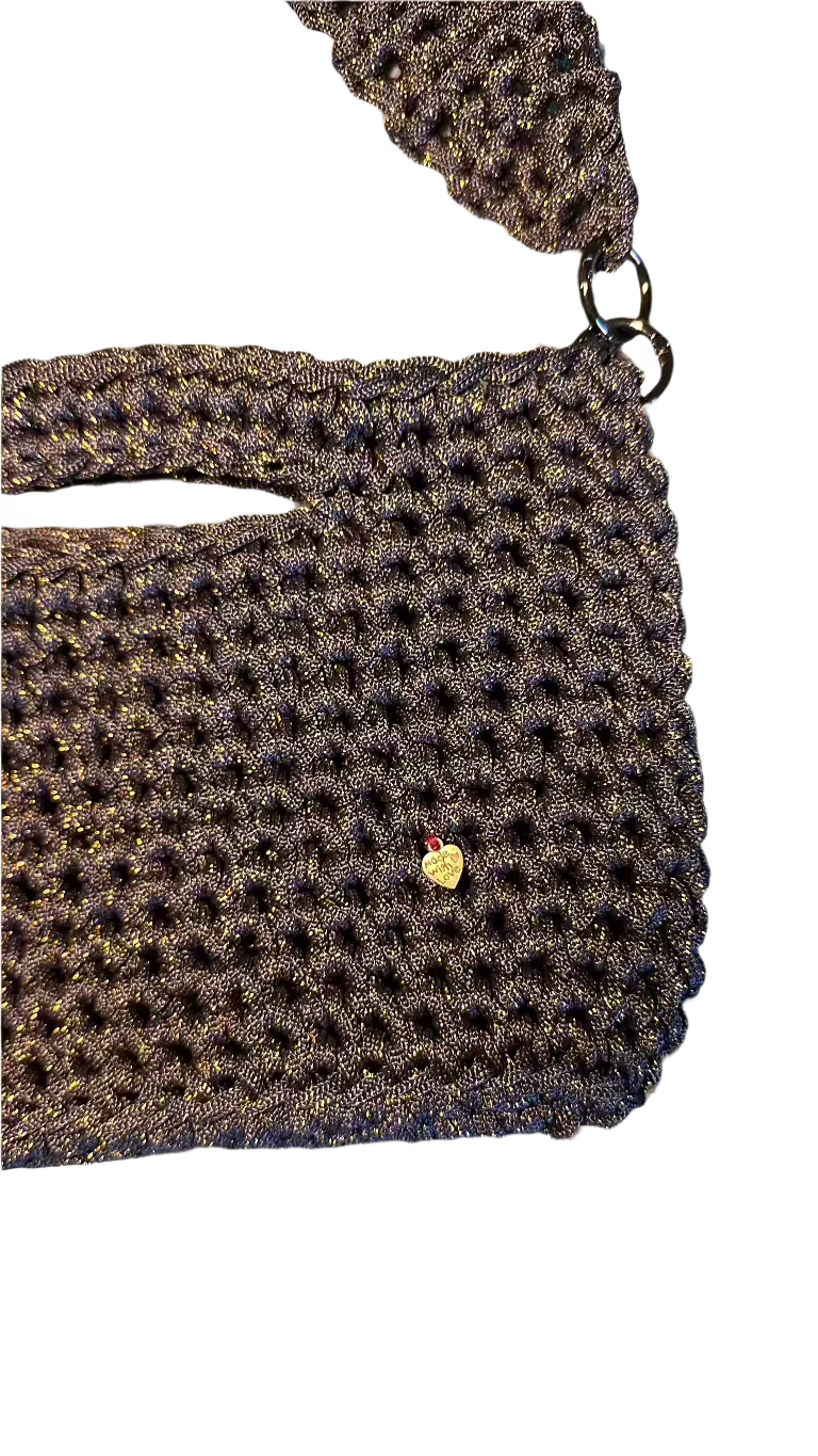 handmade crochet bag with handle sparkly blue