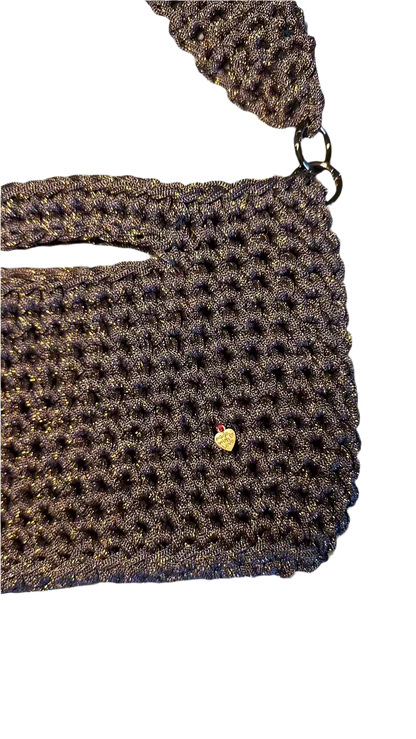 handmade crochet bag with handle sparkly blue