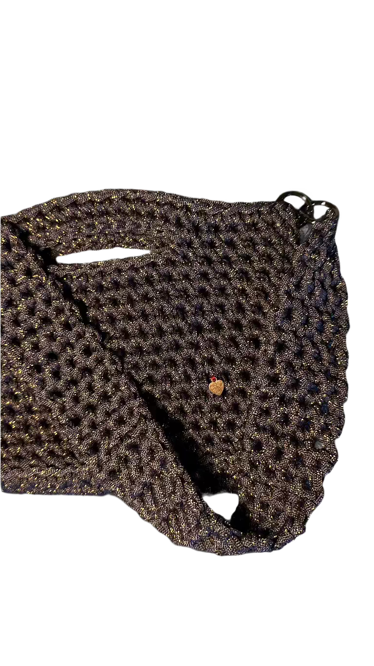 handmade crochet bag with handle sparkly blue