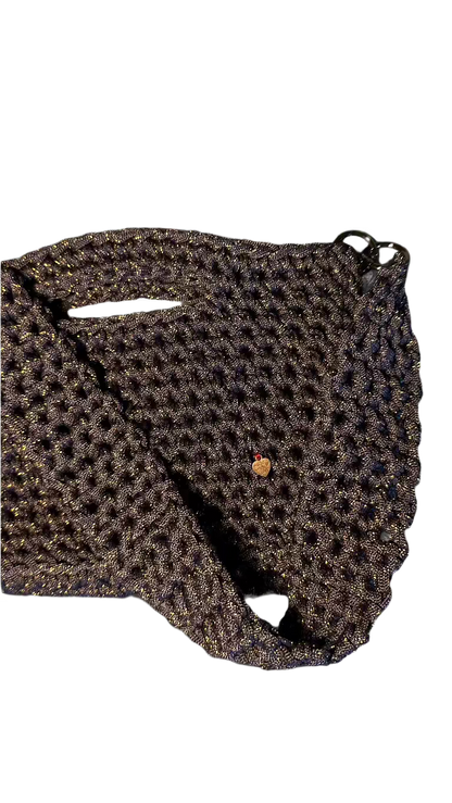 handmade crochet bag with handle sparkly blue