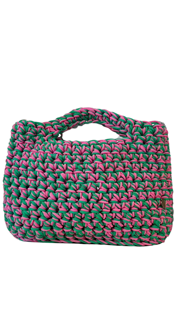 <img ="creaturina_bag.png" alt="Maggina mini bag rosa e verde">
