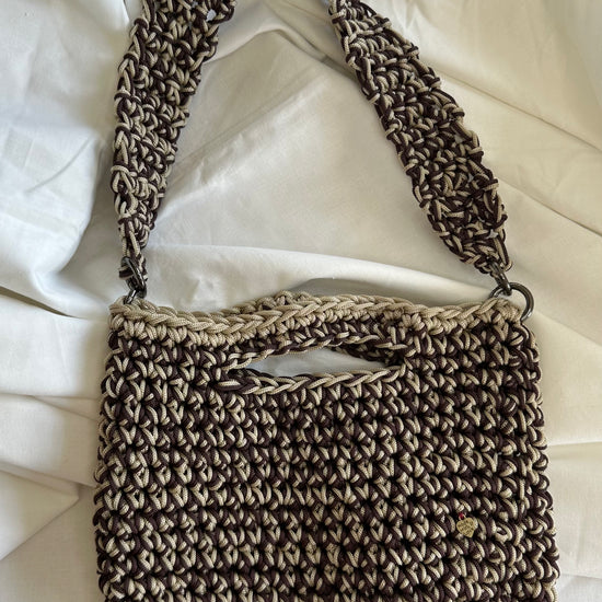 handmade crochet bag creamy and brown color 